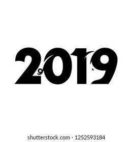 2019 Happy New Year. Chinese Year. Pig Year. Stylish Text. Vector Illustration. Eps 10.
