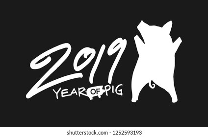 2019 Happy New Year. Chinese Year. Pig Year. Stylish Text. Vector Illustration. Eps 10.