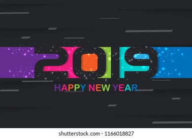 2019 Happy New Year colorful background creative design for your greetings card, flyers, posters, brochure, banners, calendar. vector illustration