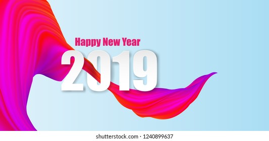 2019 happy new year. colorful flow fabric. abstract, background .Vector