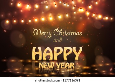2019 Happy New Year Colourful Glowing Christmas Garland. Vector illustration
