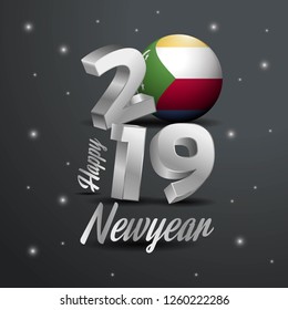 2019 Happy New Year Comoros Flag Typography. Abstract Celebration background