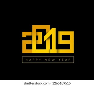2019 Happy New Year congratulation. Origami paper cut