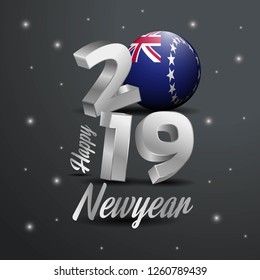 2019 Happy New Year Cook Islands Flag Typography. Abstract Celebration background