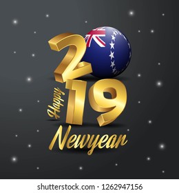 2019 Happy New Year Cook Islands Flag Typography. Abstract Celebration background