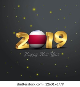2019 Happy New Year Costa Rica Flag Typography. Abstract Celebration background