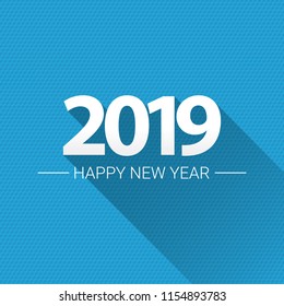 2019 Happy new year creative design background or greeting card. 2019 new year numbers on blue