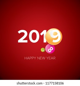 2019 Happy new year creative design background or greeting card. 2019 new year numbers on red layout