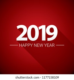2019 Happy new year creative design background or greeting card. 2019 new year numbers on red layout
