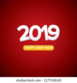 2019 Happy new year creative design background or greeting card. 2019 new year numbers on red layout