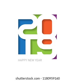 2019 Happy New Year - creative design template for flyers, posters, invitation, greetings card, brochure or calendar.