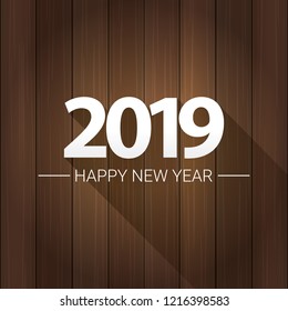 2019 Happy new year creative design background or greeting card. 2019 new year numbers on wooden background