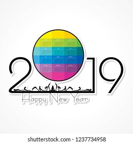 2019 Happy New Year with creative design for your greetings card, flyers, invitation, posters, brochure, banners, calendar