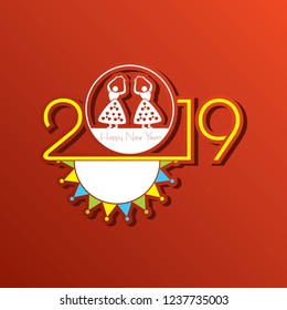 2019 Happy New Year with creative design for your greetings card, flyers, invitation, posters, brochure, banners, calendar