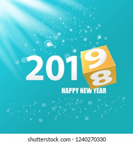2019 Happy new year creative design background or greeting card. 2019 new year numbers on zure christmas background with lights 