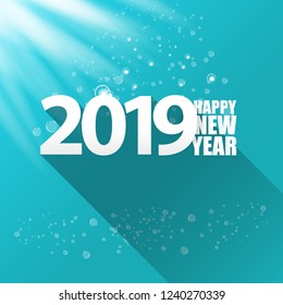 2019 Happy new year creative design background or greeting card. 2019 new year numbers on zure christmas background with lights 