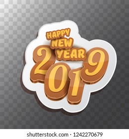 2019 Happy new year creative design background or greeting card with colorful numbers and greeting text. Happy new year label or icon isolated on transparent background