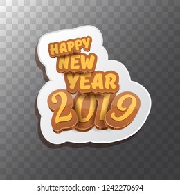 2019 Happy new year creative design background or greeting card with colorful numbers and greeting text. Happy new year label or icon isolated on transparent background