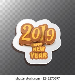 2019 Happy new year creative design background or greeting card with colorful numbers and greeting text. Happy new year label or icon isolated on transparent background