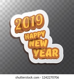 2019 Happy new year creative design background or greeting card with colorful numbers and greeting text. Happy new year label or icon isolated on transparent background