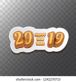 2019 Happy new year creative design background or greeting card with colorful numbers and greeting text. Happy new year label or icon isolated on transparent background