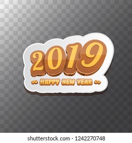 2019 Happy new year creative design background or greeting card with colorful numbers and greeting text. Happy new year label or icon isolated on transparent background