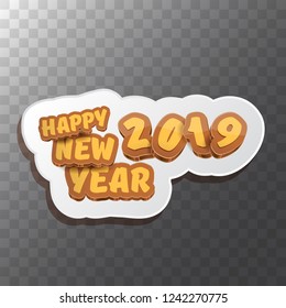2019 Happy new year creative design background or greeting card with colorful numbers and greeting text. Happy new year label or icon isolated on transparent background