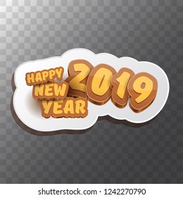2019 Happy new year creative design background or greeting card with colorful numbers and greeting text. Happy new year label or icon isolated on transparent background