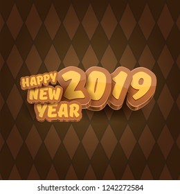 2019 Happy new year creative design background or greeting card with colorful numbers and greeting text. Happy new year label or icon isolated on tweed plaid check pattern texture background