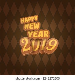 2019 Happy new year creative design background or greeting card with colorful numbers and greeting text. Happy new year label or icon isolated on tweed plaid check pattern texture background