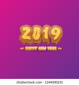 2019 Happy new year creative design background or greeting card with colorful numbers and greeting text. Happy new year label or icon isolated on ultra violet background