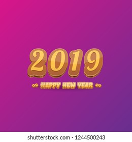 2019 Happy new year creative design background or greeting card with colorful numbers and greeting text. Happy new year label or icon isolated on ultra violet background