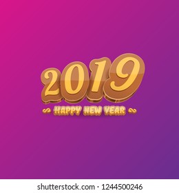 2019 Happy new year creative design background or greeting card with colorful numbers and greeting text. Happy new year label or icon isolated on ultra violet background