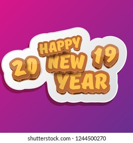 2019 Happy new year creative design background or greeting card with colorful numbers and greeting text. Happy new year label or icon isolated on ultra violet background