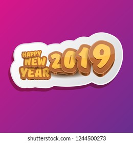 2019 Happy new year creative design background or greeting card with colorful numbers and greeting text. Happy new year label or icon isolated on ultra violet background