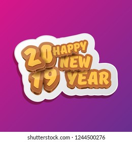 2019 Happy new year creative design background or greeting card with colorful numbers and greeting text. Happy new year label or icon isolated on ultra violet background