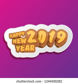 2019 Happy new year creative design background or greeting card with colorful numbers and greeting text. Happy new year label or icon isolated on ultra violet background