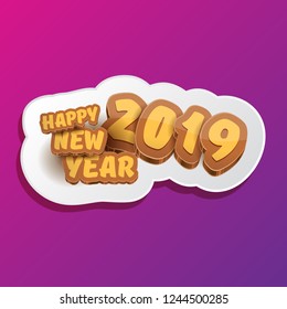 2019 Happy new year creative design background or greeting card with colorful numbers and greeting text. Happy new year label or icon isolated on ultra violet background