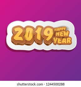 2019 Happy new year creative design background or greeting card with colorful numbers and greeting text. Happy new year label or icon isolated on ultra violet background