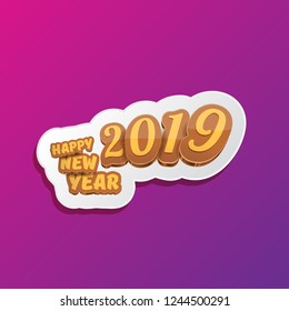 2019 Happy new year creative design background or greeting card with colorful numbers and greeting text. Happy new year label or icon isolated on ultra violet background