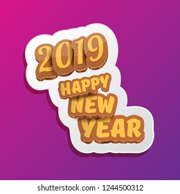 2019 Happy new year creative design background or greeting card with colorful numbers and greeting text. Happy new year label or icon isolated on ultra violet background
