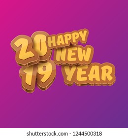 2019 Happy new year creative design background or greeting card with colorful numbers and greeting text. Happy new year label or icon isolated on ultra violet background