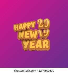 2019 Happy new year creative design background or greeting card with colorful numbers and greeting text. Happy new year label or icon isolated on ultra violet background