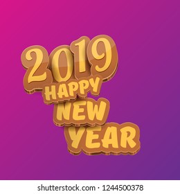 2019 Happy new year creative design background or greeting card with colorful numbers and greeting text. Happy new year label or icon isolated on ultra violet background