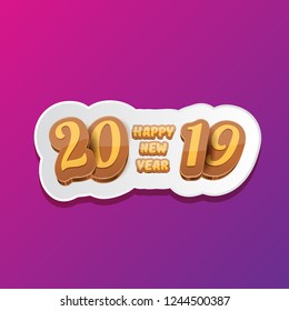2019 Happy new year creative design background or greeting card with colorful numbers and greeting text. Happy new year label or icon isolated on ultra violet background