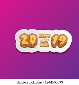 2019 Happy new year creative design background or greeting card with colorful numbers and greeting text. Happy new year label or icon isolated on ultra violet background