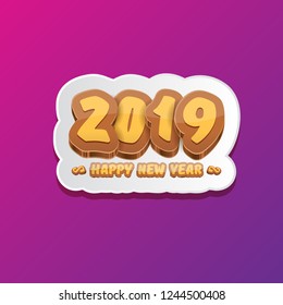 2019 Happy new year creative design background or greeting card with colorful numbers and greeting text. Happy new year label or icon isolated on ultra violet background