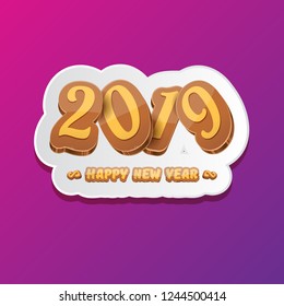 2019 Happy new year creative design background or greeting card with colorful numbers and greeting text. Happy new year label or icon isolated on ultra violet background
