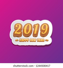 2019 Happy new year creative design background or greeting card with colorful numbers and greeting text. Happy new year label or icon isolated on ultra violet background