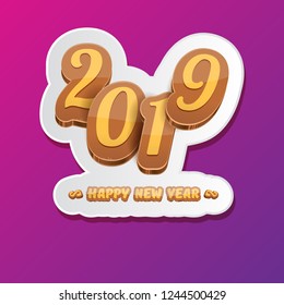 2019 Happy new year creative design background or greeting card with colorful numbers and greeting text. Happy new year label or icon isolated on ultra violet background